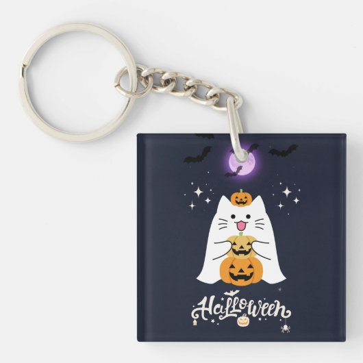 Maanverlichte Halloween Kat – Griezelige & Zoete N Sleutelhanger (voorkant)