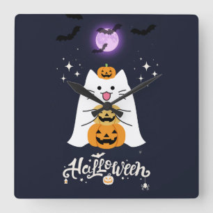 Maanverlichte Halloween Kat – Griezelige & Zoete N Vierkante Klok