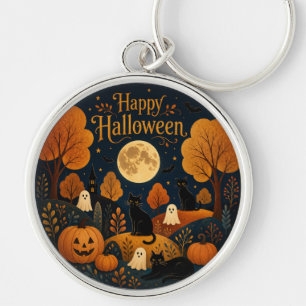 Maanverlichte Halloween Snorharen en Geesten Sleutelhanger