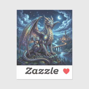 Maanverlichte Hemelse Draken en Kasteel Sticker