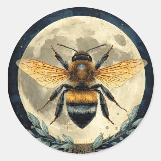 Maanverlichte Hommel Watercolor Kunst | Hemelse Bi Ronde Sticker