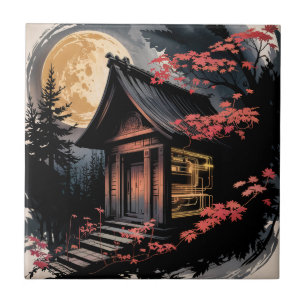 Maanverlichte hut Japanse bos kunst (10) Tegeltje