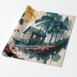 Maanverlichte hut Japanse bos kunst (1) Cadeaupapier