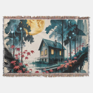 Maanverlichte hut Japanse bos kunst (1) Deken