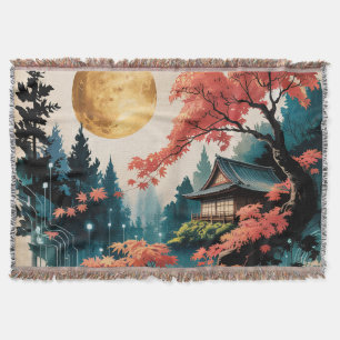 Maanverlichte hut Japanse bos kunst (4) Deken