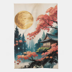 Maanverlichte hut Japanse bos kunst (4) Theedoek