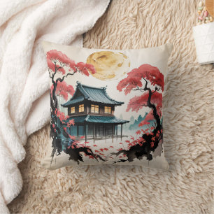 Maanverlichte hut Japanse bos kunst (5) Kussen