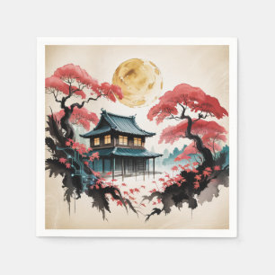 Maanverlichte hut Japanse bos kunst (5) Servet