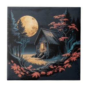 Maanverlichte hut Japanse bos kunst (6) Tegeltje