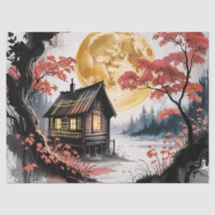 Maanverlichte hut Japanse bos kunst (7) Tissuepapier