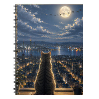 Maanverlichte kat die het stadnachtram door het ra notitieboek