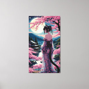 Maanverlichte Kersenbloesem Fantasie Canvas Afdruk