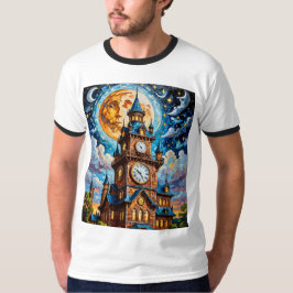 Maanverlichte klokkentoren Fantasy Art Tshirt