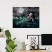 Maanverlichte Kreek Zeemeermin Poster Print (Thuiskantoor)
