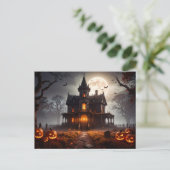 Maanverlichte landhuis Halloween-feest uitnodiging (Staand voorkant)