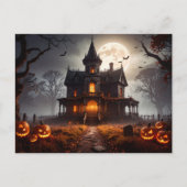 Maanverlichte landhuis Halloween-feest uitnodiging (Voorkant)