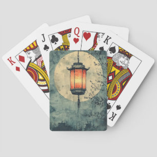 Maanverlichte Lantaarn Sumi-E Waterverf Pokerkaarten