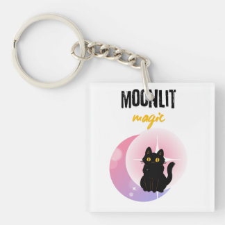 Maanverlichte Magie Zwarte Kat T-Shirt | Schattig Sleutelhanger