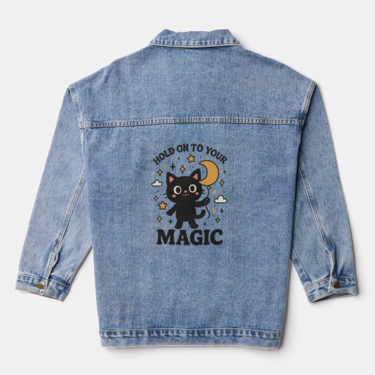 Maanverlichte magische kat denim jacket (Achterkant)