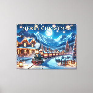 Maanverlichte Magische Sneeuwige Winter Vakantie T Canvas Afdruk