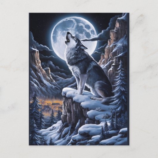 Maanverlichte Majesteit: Wolf Atop Mountain Briefkaart (Voorkant)