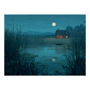 Maanverlichte meerhut Sereniteit Kunst Perfect Poster