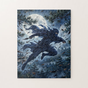 Maanverlichte ninja in het bos legpuzzel