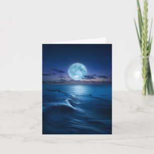 Maanverlichte oceaan golven met volle maan notitiekaartje