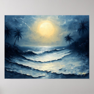 Maanverlichte oceaangolven – Abstracte zeegezicht Poster