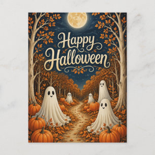 Maanverlichte Pompoen Pad Halloween Oogst Feestdagenkaart