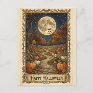 Maanverlichte Pompoenpad Halloween Oogst Feestdagenkaart