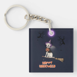 Maanverlichte Pup - Halloween Hond in Heksenhoed Sleutelhanger