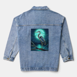Maanverlichte Reiger – Kleurrijke Nacht Natuur Kun Denim Jacket
