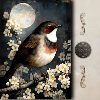 Maanverlichte Robin Bloesem Decoupage Tissuepapier