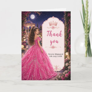 Maanverlichte Roze Sweet 16 Prinsessen Tuin Bedankkaart