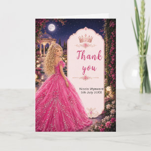Maanverlichte Roze Sweet 16 Prinsessen Tuin Bedankkaart