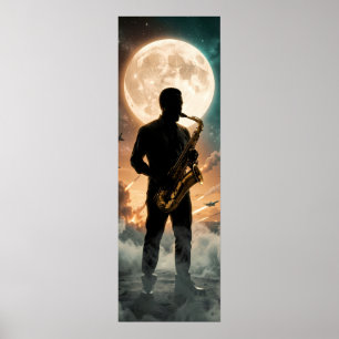 Maanverlichte Saxofoon Droom in Chaos Poster