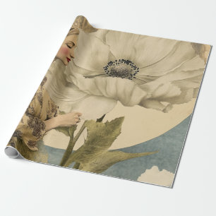 Maanverlichte schoonheid - Vrouw met witte bloem e Cadeaupapier