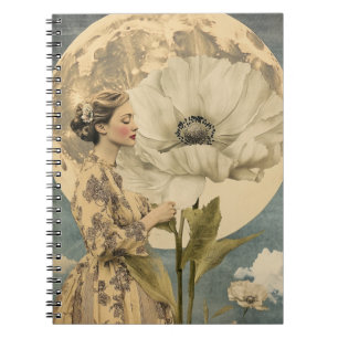 Maanverlichte schoonheid - Vrouw met witte bloem e Notitieboek