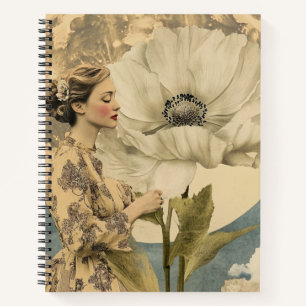 Maanverlichte schoonheid - Vrouw met witte bloem e Notitieboek