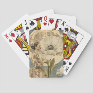 Maanverlichte schoonheid - Vrouw met witte bloem e Pokerkaarten