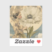 Maanverlichte schoonheid - Vrouw met witte bloem e Sticker (Vel)