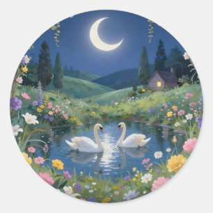 Maanverlichte Serenade – Maanverlichte Landschap K Ronde Sticker