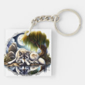 Maanverlichte sereniteit een sluimerende wolf sleutelhanger (Achterkant)