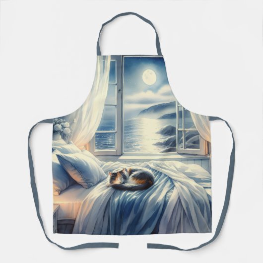 Maanverlichte slaapkamer aan de kust met slapende schort (Voorkant)