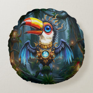 Maanverlichte Steampunk Toekan. Rond Kussen