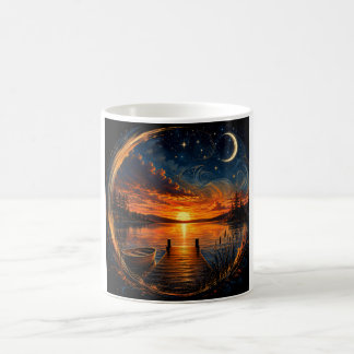 Maanverlichte Sunset-meer – Fantasie-steiger & boo Koffiemok