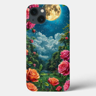 Maanverlichte tuin met bloeiende rozen iPhone 13 hoesje