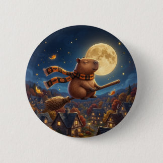 Maanverlichte Vliegende Bezem Capybara Knopspeld Ronde Button 5,7 Cm