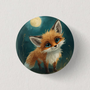 Maanverlichte Vos, Nachtelijk Bos Ronde Button 3,2 Cm